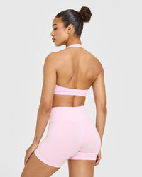 EasyLift™ Halter Bralette with White Logo | Chalk Pink