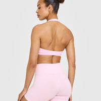 EasyLift™ Halter Bralette with White Logo | Chalk Pink