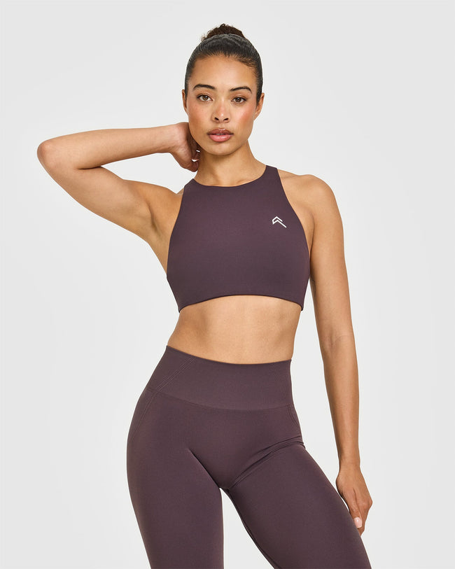 EasyLift™ High Neck Sports Bra | Dark Umber Brown