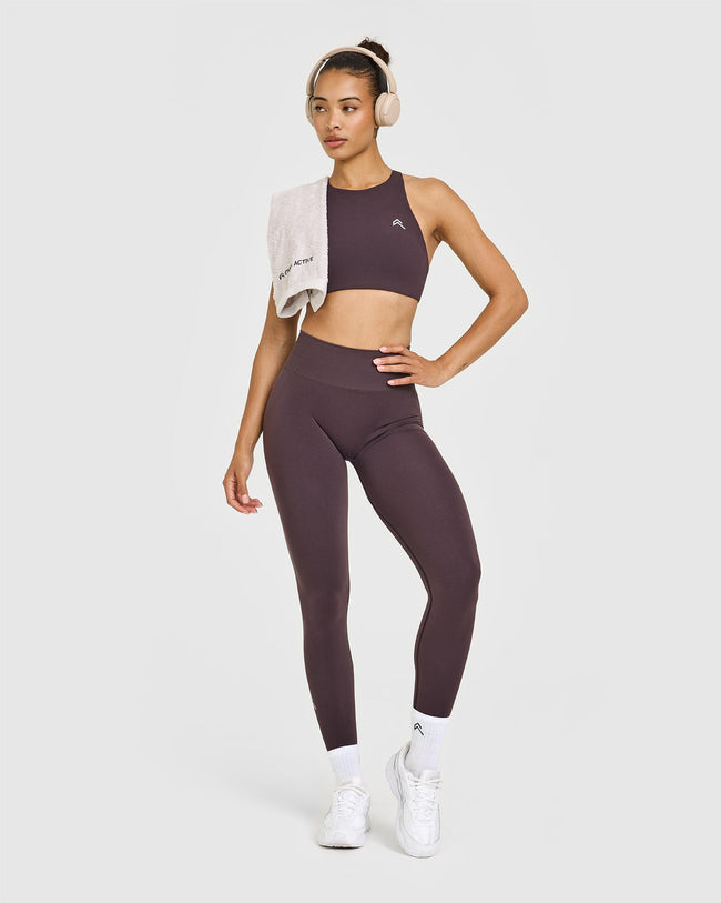 EasyLift™ High Neck Sports Bra | Dark Umber Brown