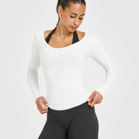 Mellow™ Rib V Neck Long Sleeve Top | Light Grey Marl