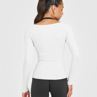 Mellow™ Rib V Neck Long Sleeve Top | Light Grey Marl