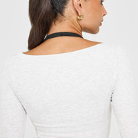 Mellow™ Rib V Neck Long Sleeve Top | Light Grey Marl