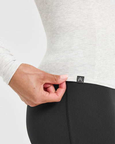 Mellow™ Rib V Neck Long Sleeve Top | Light Grey Marl