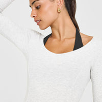 Mellow™ Rib V Neck Long Sleeve Top | Light Grey Marl