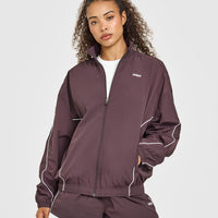 Oversized Piped Woven Track Jacket | Deep Umber Brown