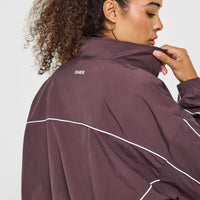 Oversized Piped Woven Track Jacket | Deep Umber Brown