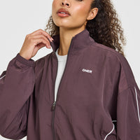 Oversized Piped Woven Track Jacket | Deep Umber Brown
