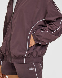 Oversized Piped Woven Track Jacket | Deep Umber Brown