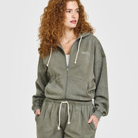 Raw Lounge Oversized Zip Hoodie | Washed Alpine Green