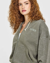 Raw Lounge Oversized Zip Hoodie | Washed Alpine Green