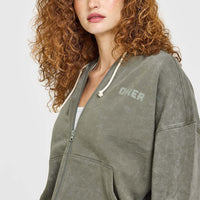 Raw Lounge Oversized Zip Hoodie | Washed Alpine Green