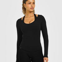 Mellow™ Rib V Neck Long Sleeve Top | Black