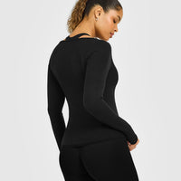 Mellow™ Rib V Neck Long Sleeve Top | Black