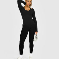 Mellow™ Rib V Neck Long Sleeve Top | Black