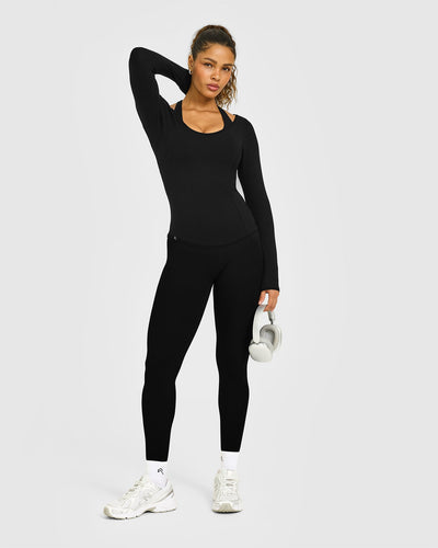 Mellow™ Rib V Neck Long Sleeve Top | Black