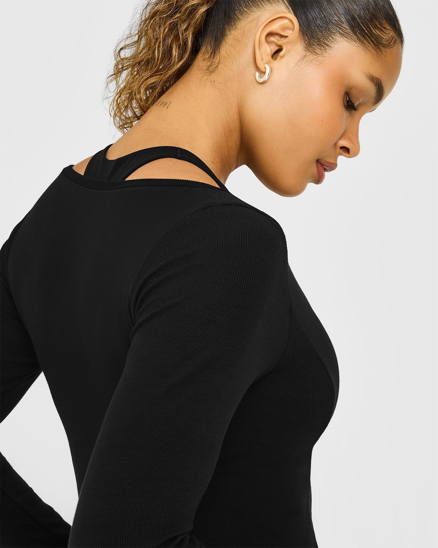 Mellow™ Rib V Neck Long Sleeve Top | Black