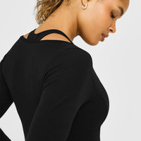 Mellow™ Rib V Neck Long Sleeve Top | Black