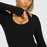 Mellow™ Rib V Neck Long Sleeve Top | Black