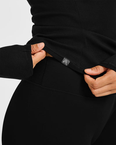Mellow™ Rib V Neck Long Sleeve Top | Black