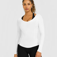 Mellow™ Rib V Neck Long Sleeve Top | White