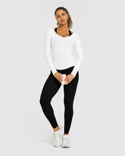 Mellow™ Rib V Neck Long Sleeve Top | White