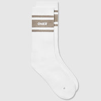 Varsity Long Crew Socks 1 Pack | White/Moss Brown