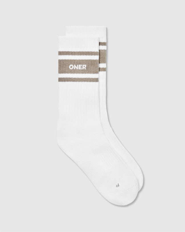 Varsity Long Crew Socks 1 Pack | White/Moss Brown