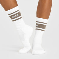 Varsity Long Crew Socks 1 Pack | White/Moss Brown