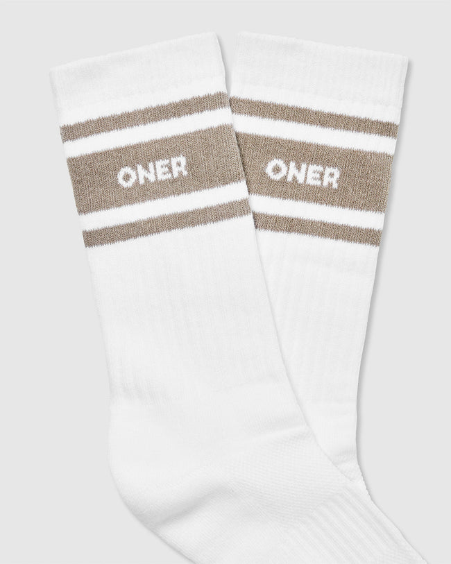 Varsity Long Crew Socks 1 Pack | White/Moss Brown
