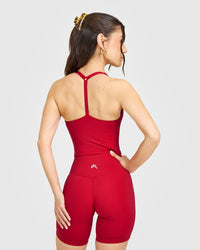 Timeless Square Neck Mid Vest with White Logo | Toasted Red
