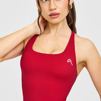 Timeless Square Neck Mid Vest with White Logo | Toasted Red