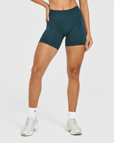 EnhanceLift™ Seamless Shorts with White Logo | Washed Oil Blue