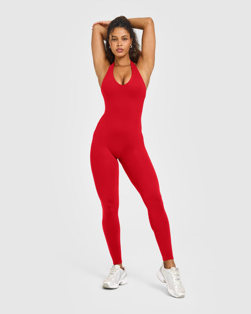 Oner Modal SoftMotion™ Halter Neck All In One Long with White Logo | Light Toasted Red