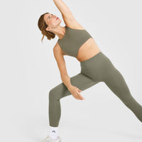 SoftMotion™ High Neck Sports Bra with White Logo | Alpine Green