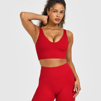 SoftMotion™ Longline Sports Bra with White Logo | Light Toasted Red