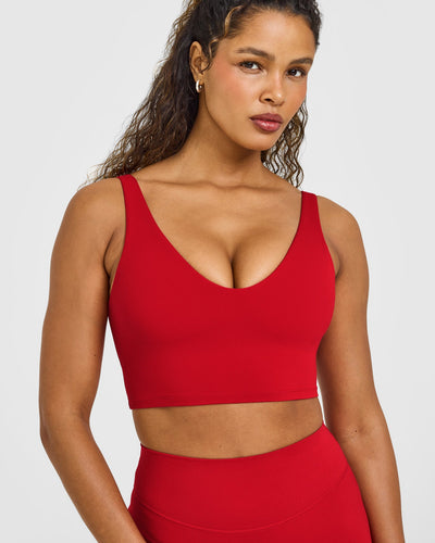 SoftMotion™ Longline Sports Bra with White Logo | Light Toasted Red