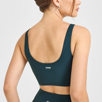SoftMotion™ Longline Sports Bra with White Logo | Oil Blue