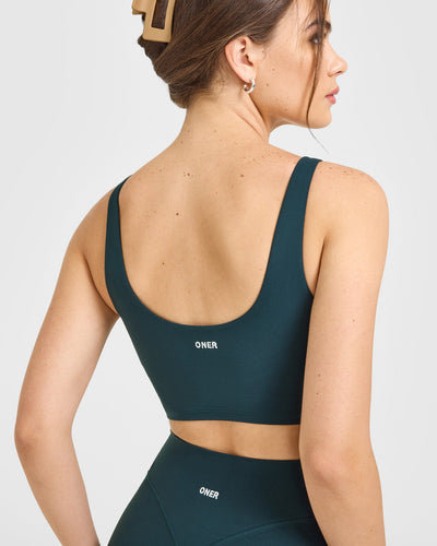 SoftMotion™ Longline Sports Bra with White Logo | Oil Blue