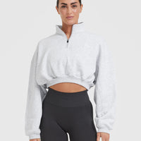 All Day Cosy Crop 1/4 Zip Sweatshirt | Light Grey Marl