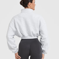 All Day Cosy Crop 1/4 Zip Sweatshirt | Light Grey Marl