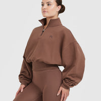 All Day Crop 1/4 Zip Sweatshirt | Chestnut