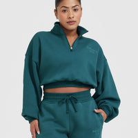 All Day Est 2020 Crop 1/4 Zip Sweatshirt | Marine Teal