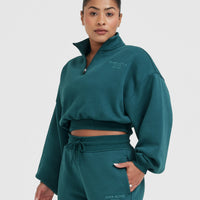 All Day Est 2020 Crop 1/4 Zip Sweatshirt | Marine Teal