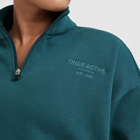 All Day Est 2020 Crop 1/4 Zip Sweatshirt | Marine Teal