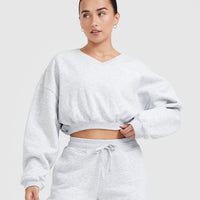 All Day Est 2020 Crop V-Neck Sweatshirt | Light Grey Marl