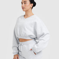 All Day Est 2020 Crop V-Neck Sweatshirt | Light Grey Marl
