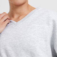 All Day Est 2020 Crop V-Neck Sweatshirt | Light Grey Marl