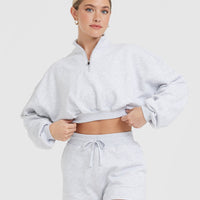All Day Lightweight Crop 1/4 Zip Sweatshirt | Light Grey Marl