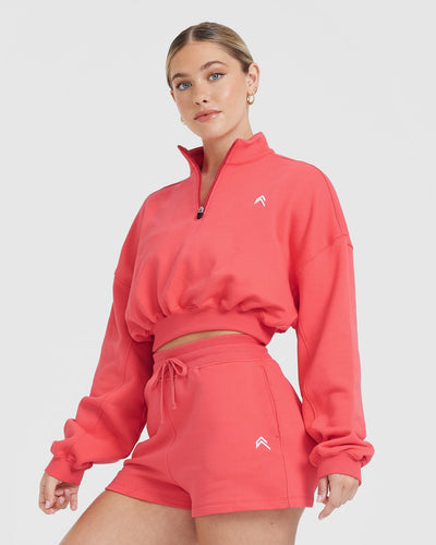 All Day Lightweight Crop 1/4 Zip Sweatshirt | Sweet Red